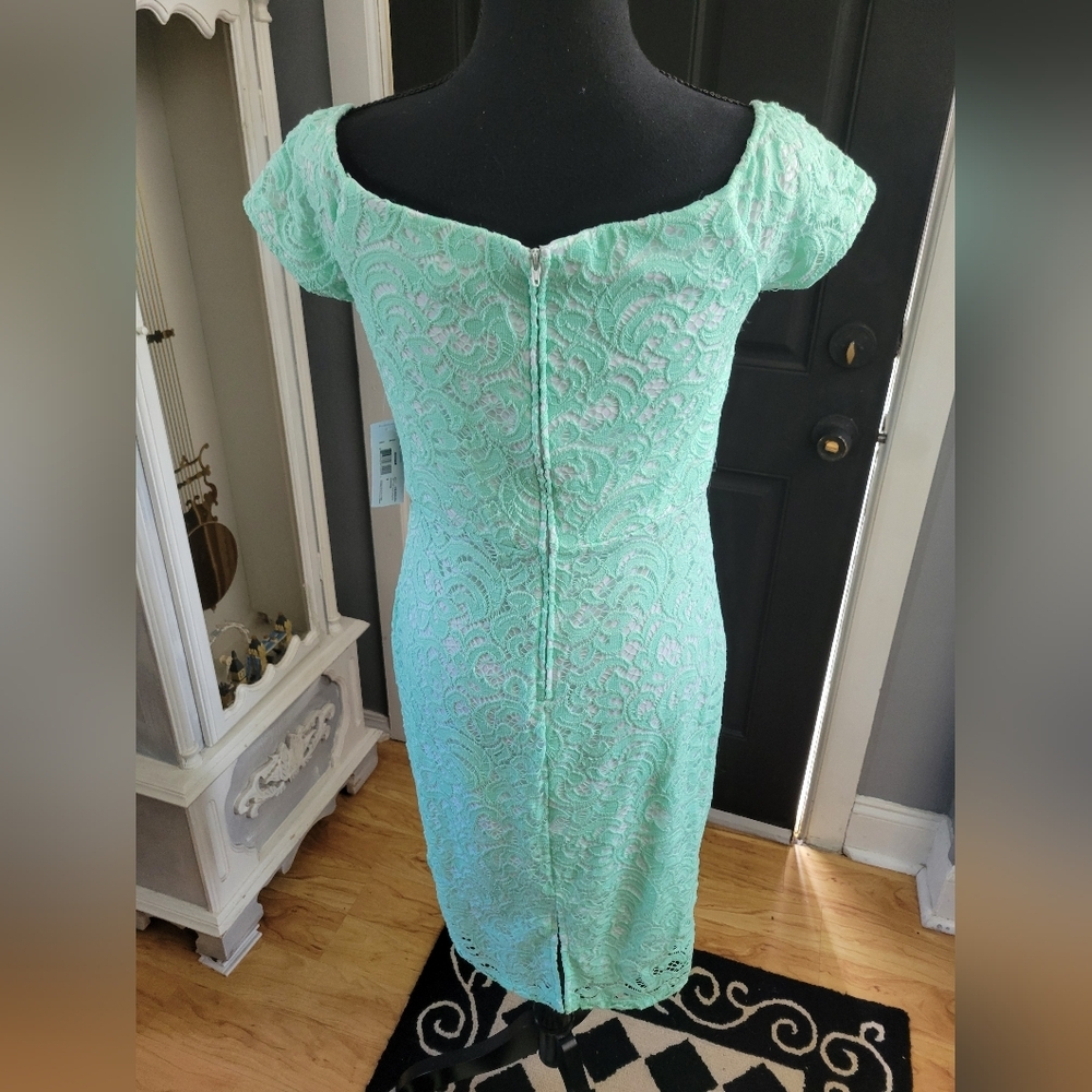 Bisou Bisou Mint Lace Cap-Sleeve Sheath Dress - Picture 3 of 4